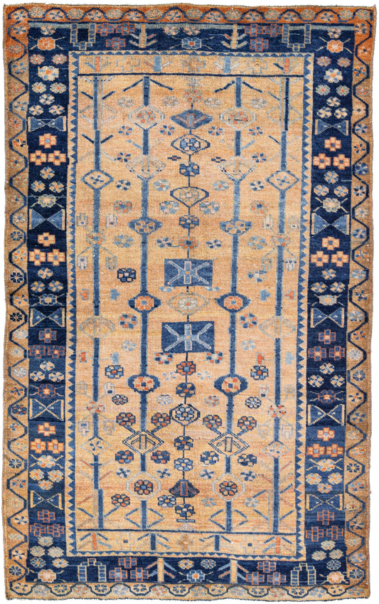 Beautiful blue and beige handknotted wool rug 