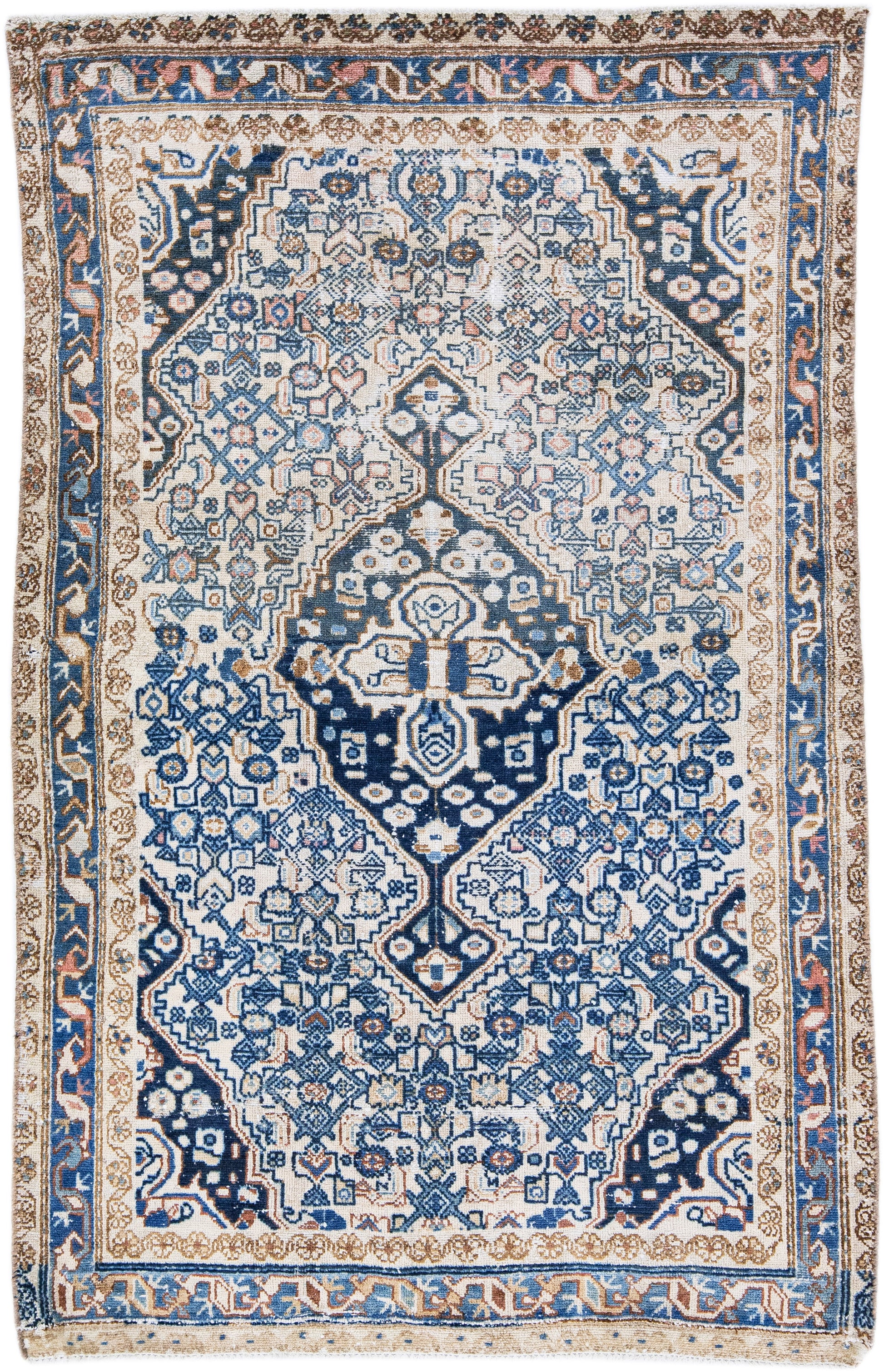 Handmade Persian Blue Wool Rug - 4' x 6'5"