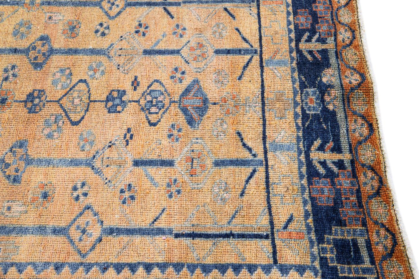 Beautiful handmade blue and beige wool rug