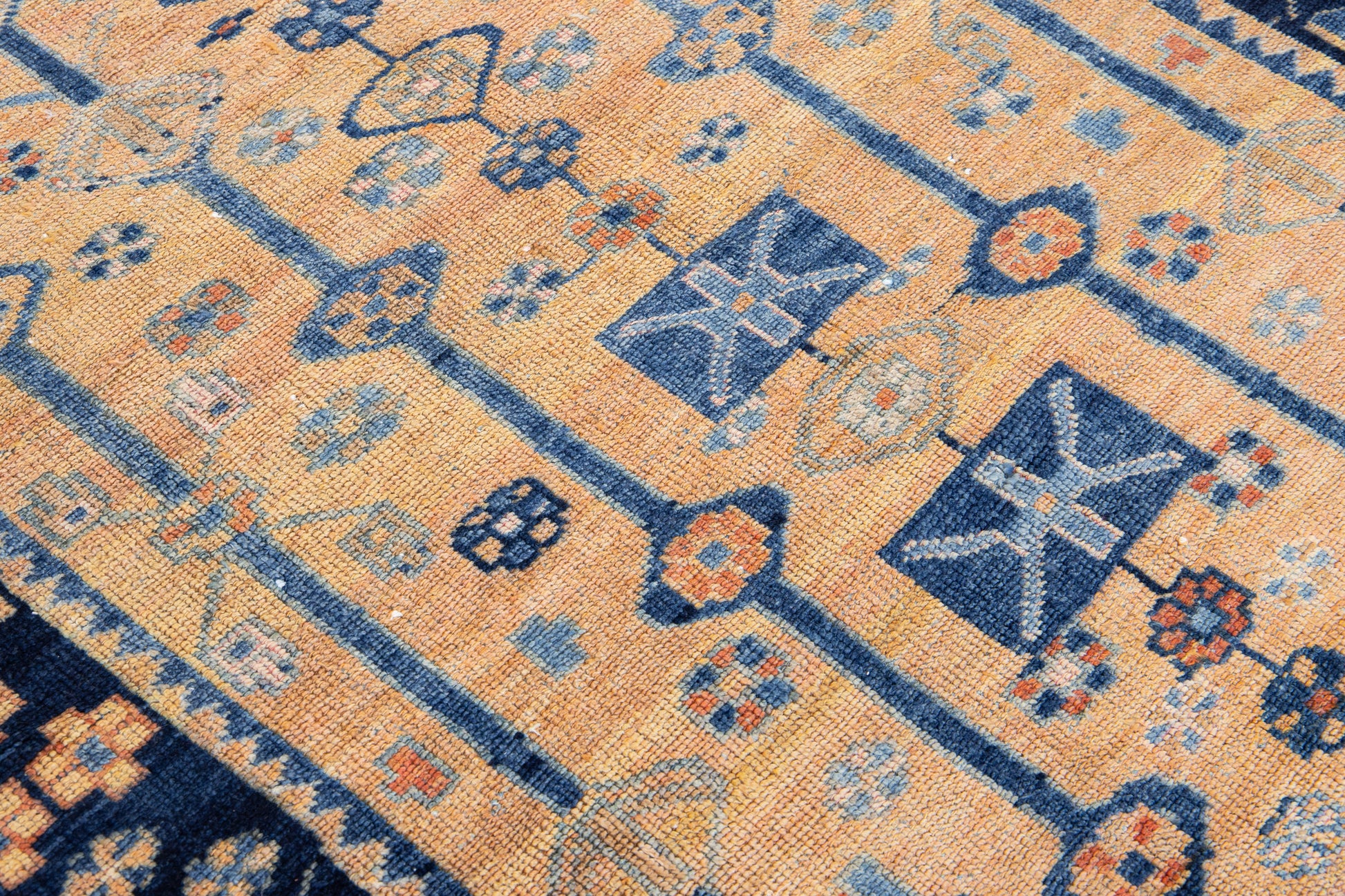 Beautiful handmade blue and beige wool rug
