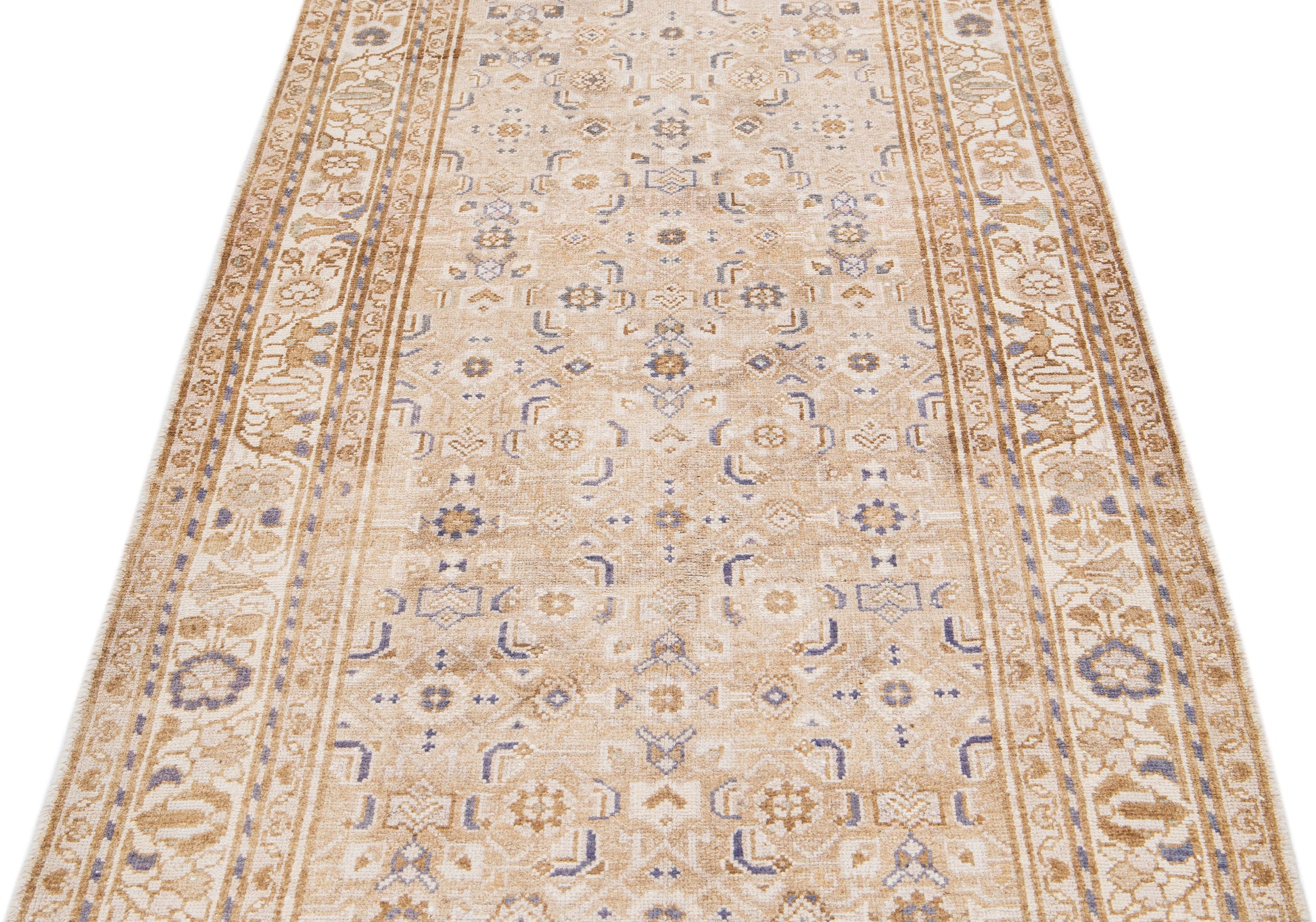 Handmade Beige Wool Runner Rug - 3'6'' x 14'7''