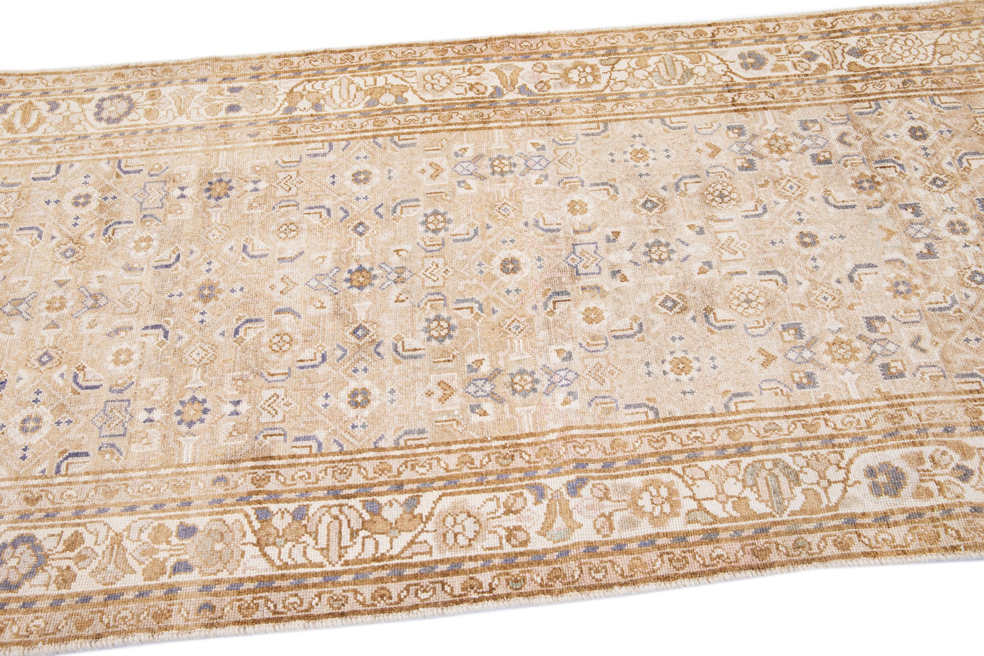 Handmade Beige Wool Runner Rug - 3'6'' x 14'7''