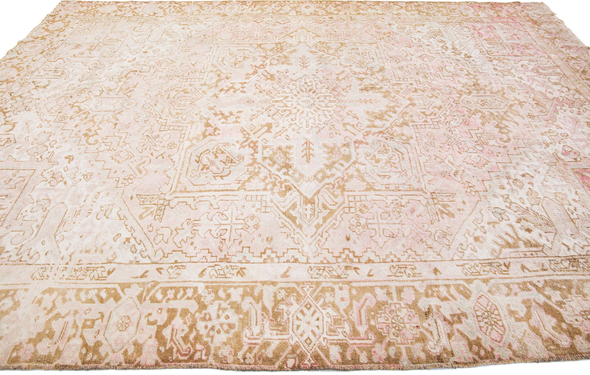 Large Beige Vintage Persian Heriz Rug - 8'11'' x 12'