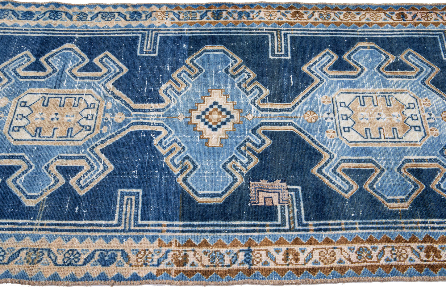 Gorgeous Blue and Turquoise Handmade Wool Runner Rug - 3'2'' x 8'7"