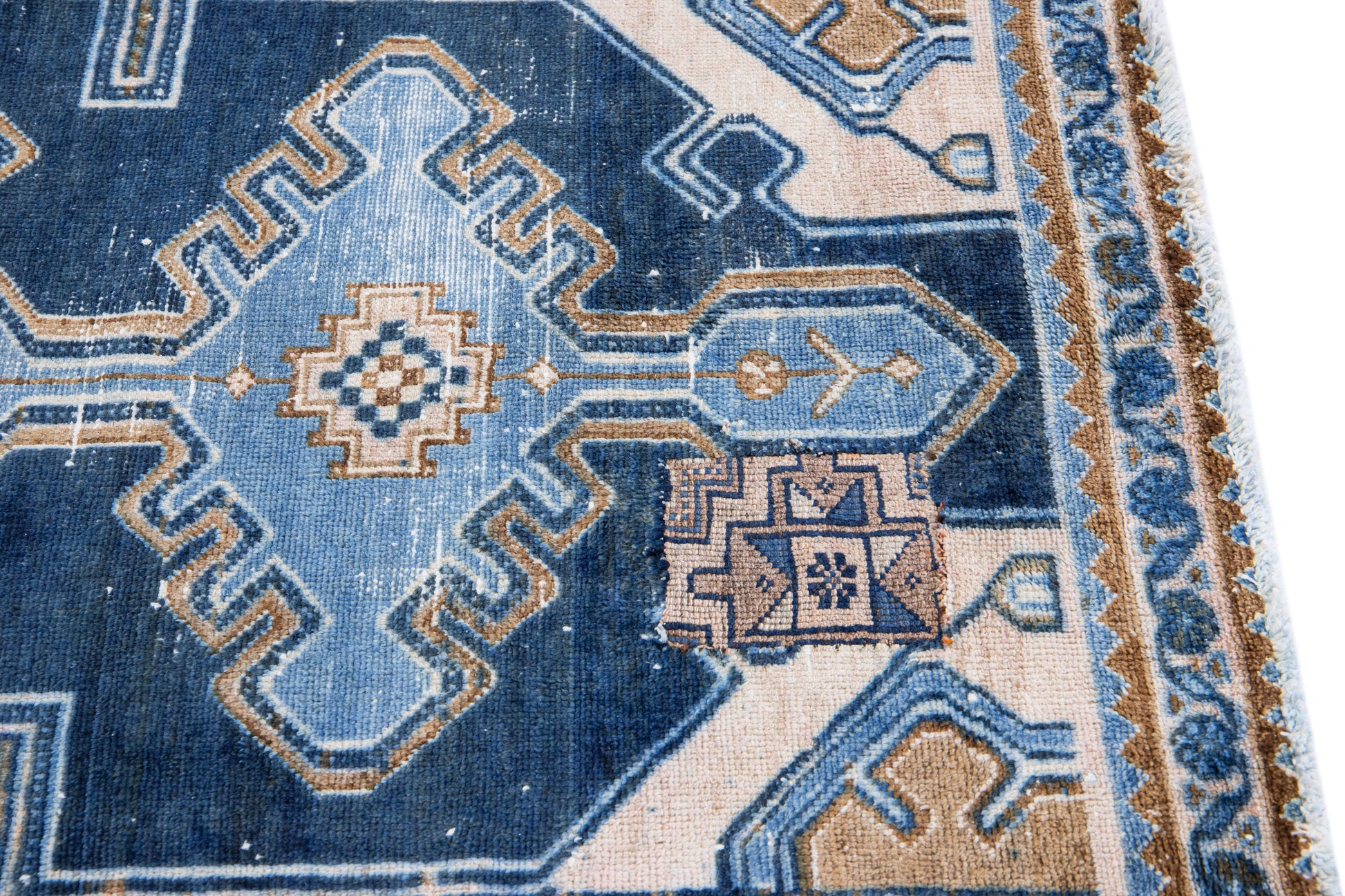 Gorgeous Blue and Turquoise Handmade Wool Runner Rug - 3'2'' x 8'7"