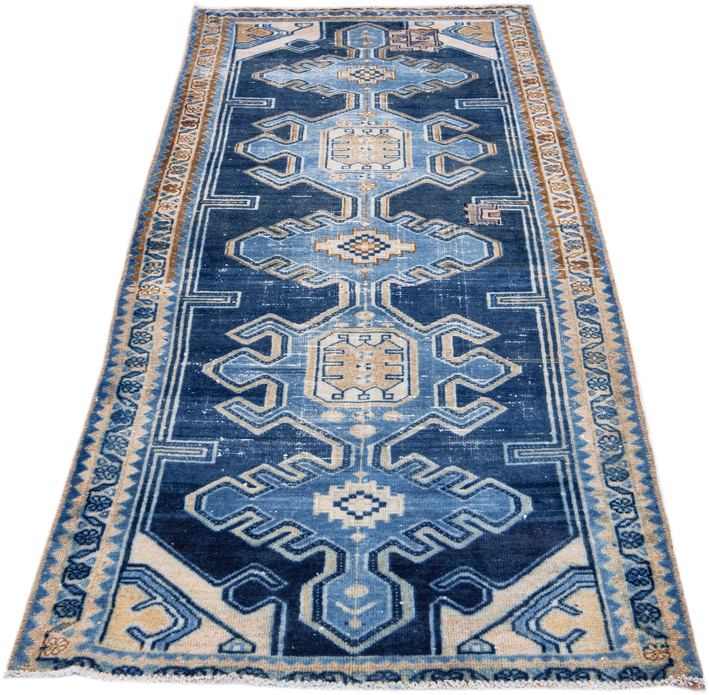 Gorgeous Blue and Turquoise Handmade Wool Runner Rug - 3'2'' x 8'7"