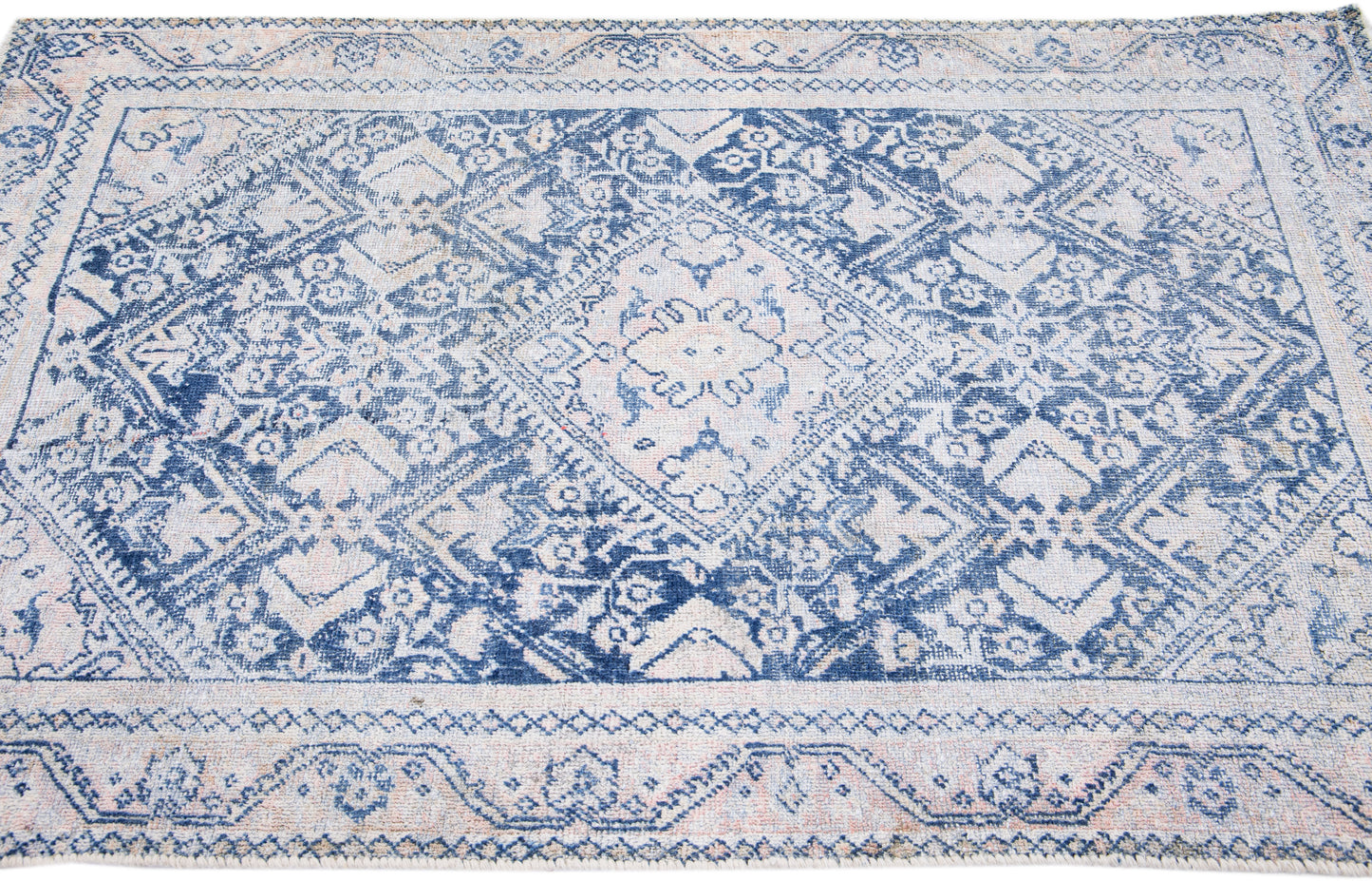 Blue and White Wool Rug - 4'2" x 6'5"