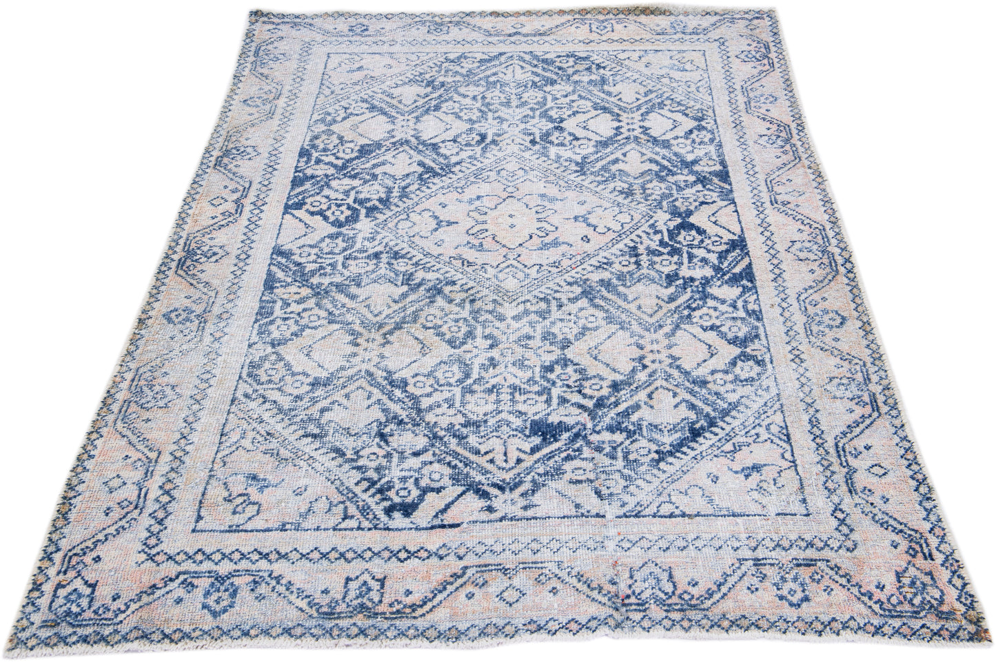 Blue and White Wool Rug - 4'2" x 6'5"