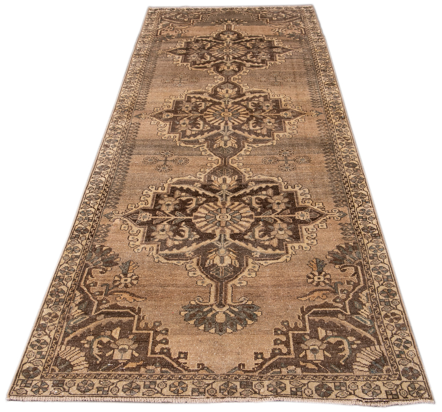 Vintage Persian Distressed Handmade Runner - 3'8'' x 9'8''