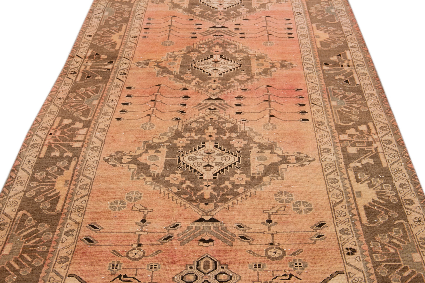 Vintage Distressed Medallion Wool Runner - 4'11“ x 12'10”