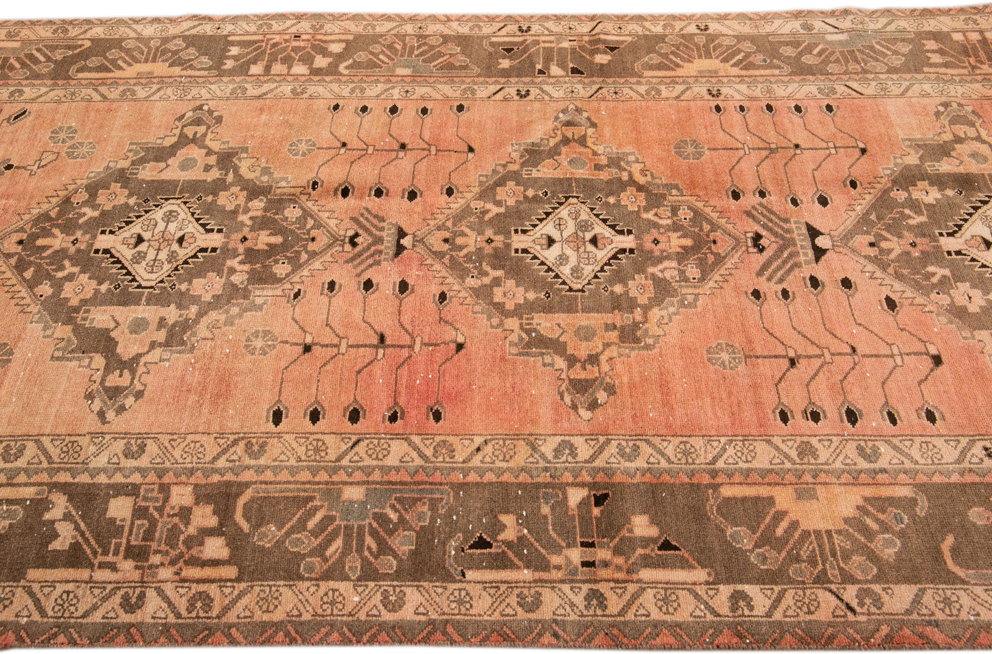 Vintage Distressed Medallion Wool Runner - 4'11“ x 12'10”